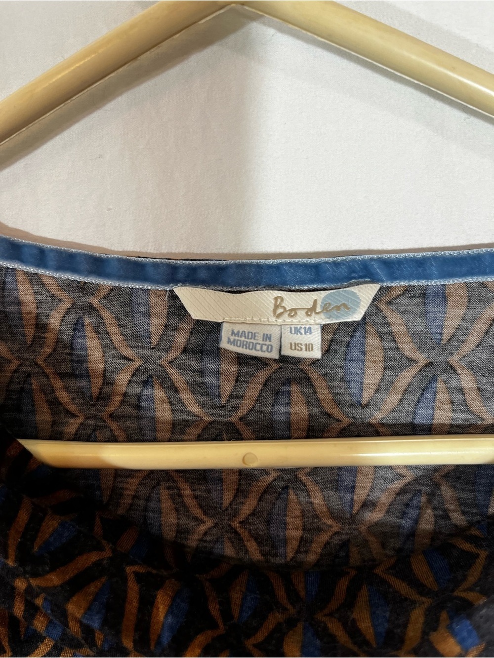 Boden Blue and Brown Geometric Scoop Neck Top - Picture 2 of 5